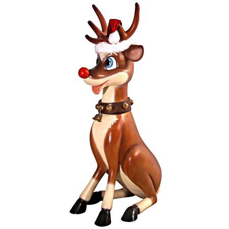 DESIGN TOSCANO Santa's Red-Nosed Christmas Reindeer Statue: Sitting Large NE80087